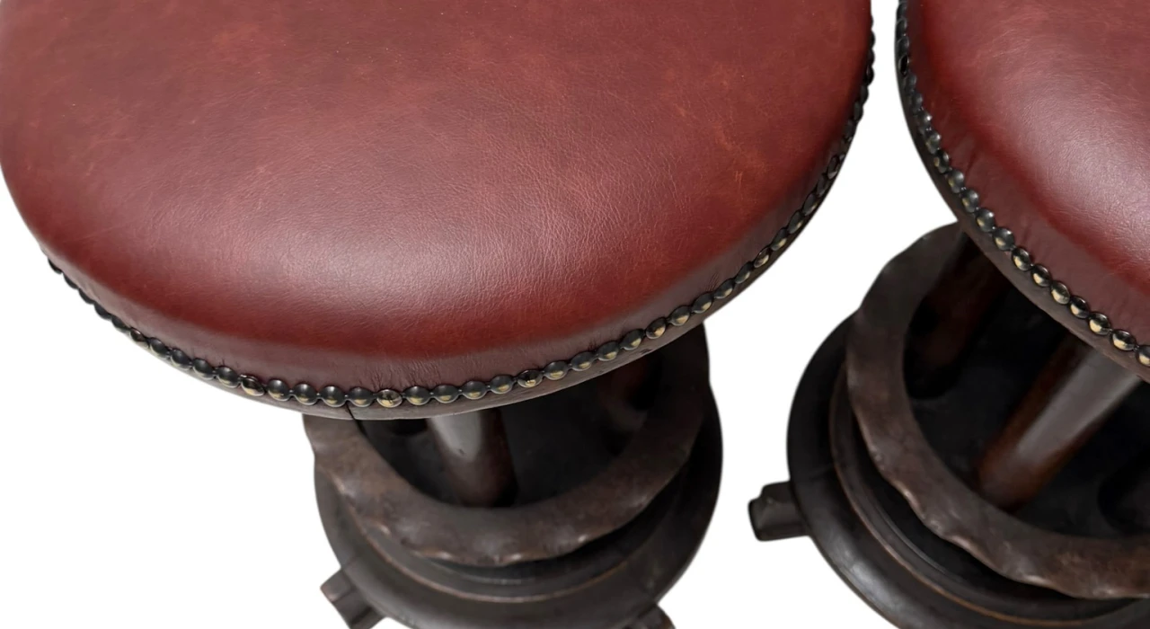 Six Art Deco Amsterdamse School Stools with Leather Tops, 1920s